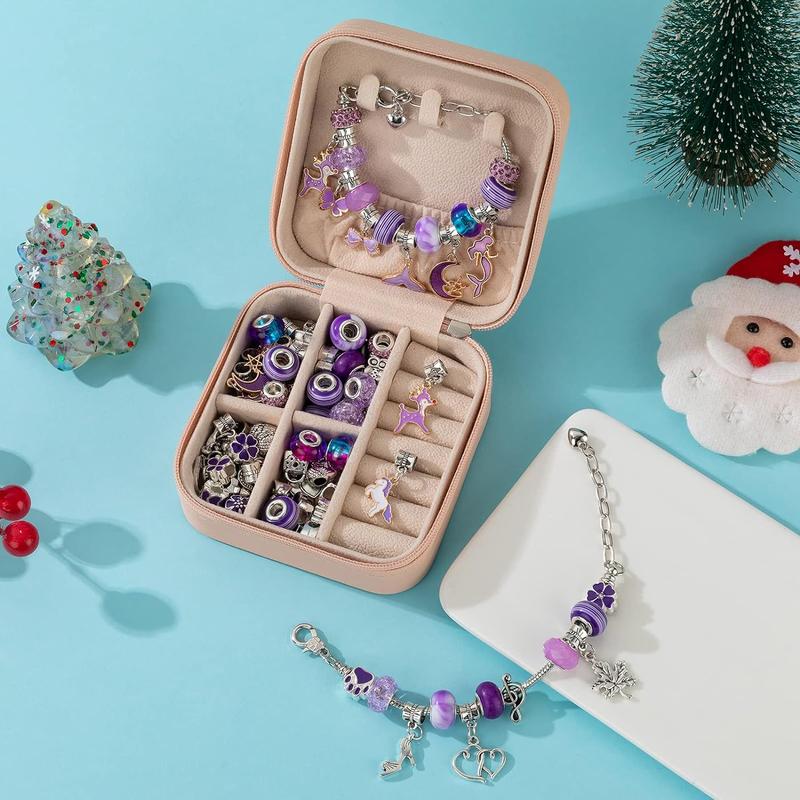 DIY Jewelry Making Kit with Jewelry Box & Gift Bag, 66pcs set Unicorn & Mermaid Design Bracelet Making Kits, DIY Jewelry Making Materials for Christmas, Thanksgiving, Chrismats Gift Set