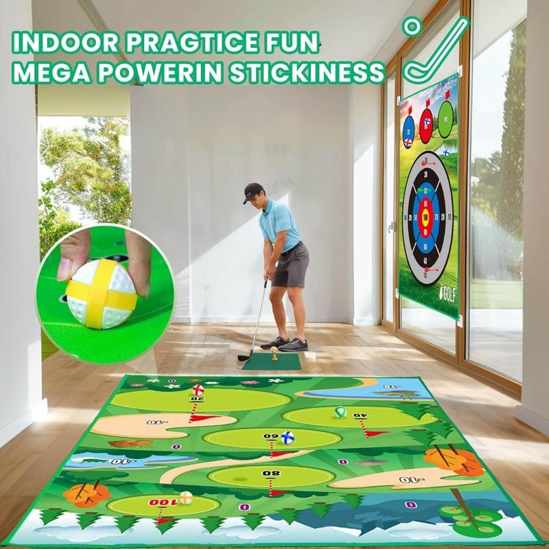 Battle Golf Game Chipping Mat - 37pcs Sticky Golf Pro Games Practice Mats Indoor Outdoor Games for Adults Family Kids Battle Golf Royale Game Play Equipment Stick Chip Golf Set Backyard Game(60×40in)