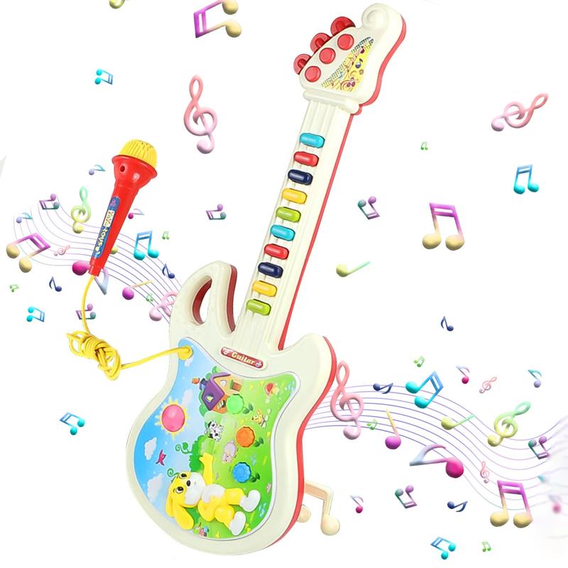 Guitar and Microphone Toys for Kids, Pretend Play Musical Instruments Educational Toys for Girls Boys, Colorful Light and Sound Gifts