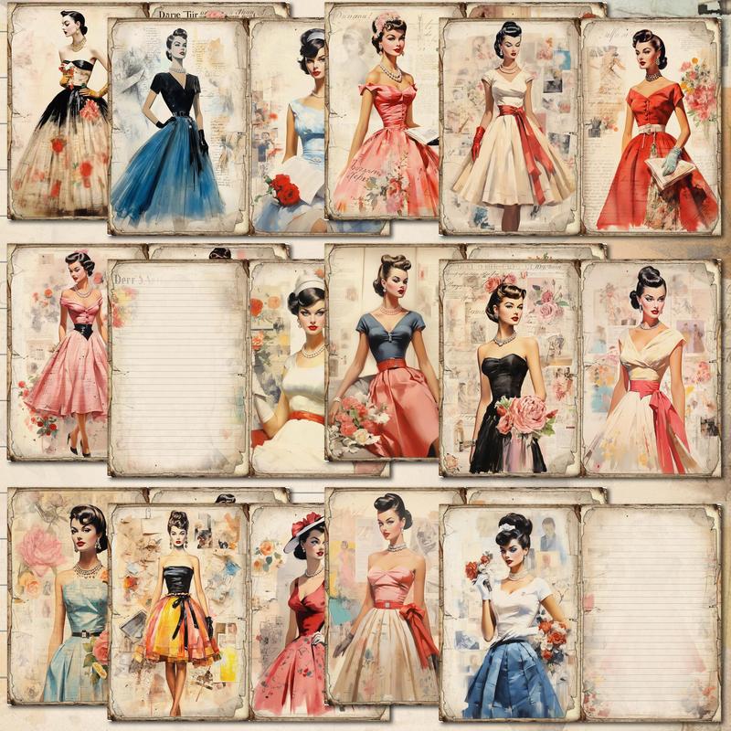 Vintage Girl Theme Journal Paper Set, 58pcs set Including 46pcs Sticker & 12pcs Scrapbook Paper, DIY Scrapbooking & Journal Making Supplies