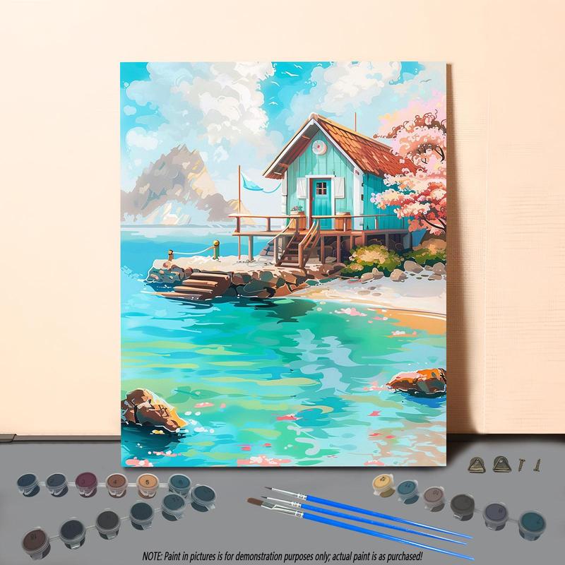 Sea House Pattern DIY Painting By Numbers Kit, 1 Set DIY Paint By Numbers Kit without Frame, DIY Wall Art Painting for Home Bedroom Living Room Decor