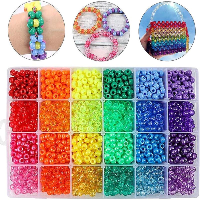 Pony Beads for Friendship Bracelet Making Kit 48 Colors Kandi Beads Set, Plastic Rainbow Bulk and Letter Beads with 20 Meter Elastic Threads for Craft Jewelry Necklaces