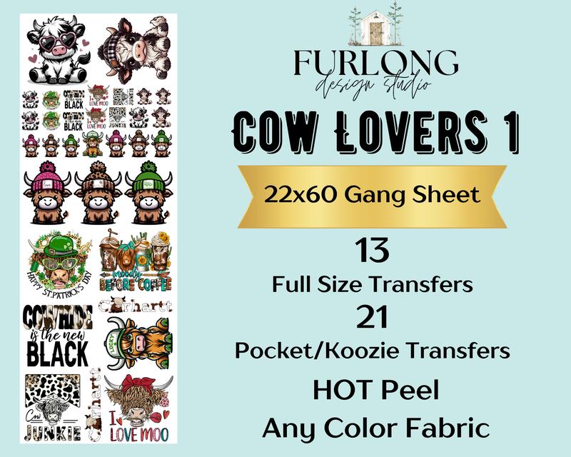 Cow Lover 1 - 22x60 DTF Gang Sheet - DIY - Shirts - Crafts