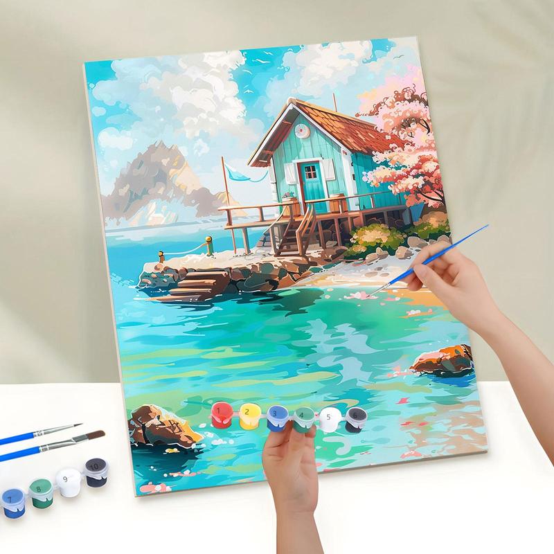 Sea House Pattern DIY Painting By Numbers Kit, 1 Set DIY Paint By Numbers Kit without Frame, DIY Wall Art Painting for Home Bedroom Living Room Decor