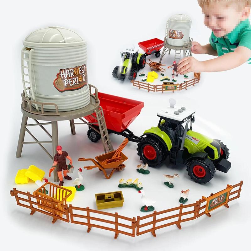 Farmhouse Barn Toy Set for Kids, Combine Animal Tractor Harvester, Learning Toy Gift for Boy Girl 3-8 Years Old