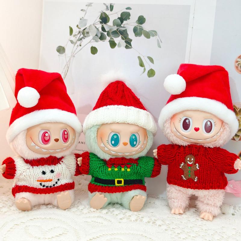 (Clothes Only) Christmas Doll Clothes labubu Monsters Handmade Christmas Clothes, labubu Have A Seat and Macarons Version Christmas Outfit