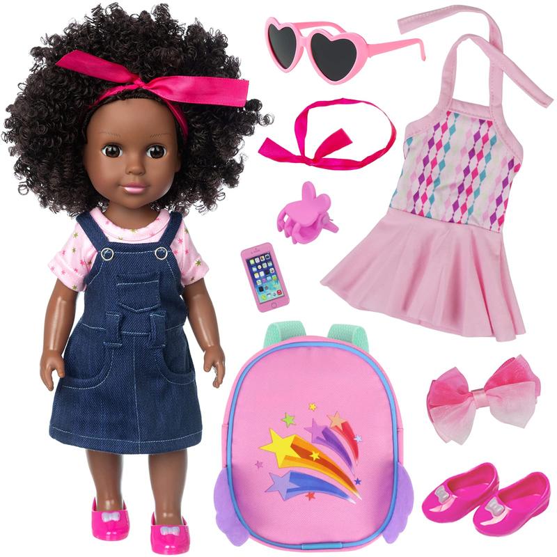 14.5 Inch Baby Girl Doll and Clothes Set African Washable Realistic Silicone Girl Dolls -Best Gift for Girls