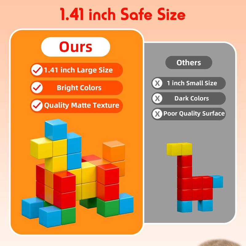 Magnetic Blocks, 1.41 inch Large Magnetic Building Blocks for Toddlers 3 4 5 6 7 8 Years Old Boys Girls, 3D Magnetic Cubes for Kids,Montessori Toys Sensory STEM Education Preschool Magnet Toys 1-3Gift