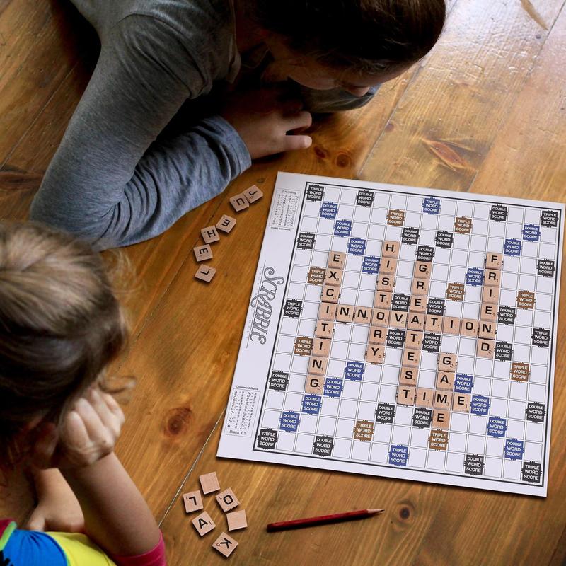 Scrabble Board Game Classic Original Wooden Tiles Racks for Adults Kids Ages 3+ Fun Classic Crossword Family Games 2-4 Players