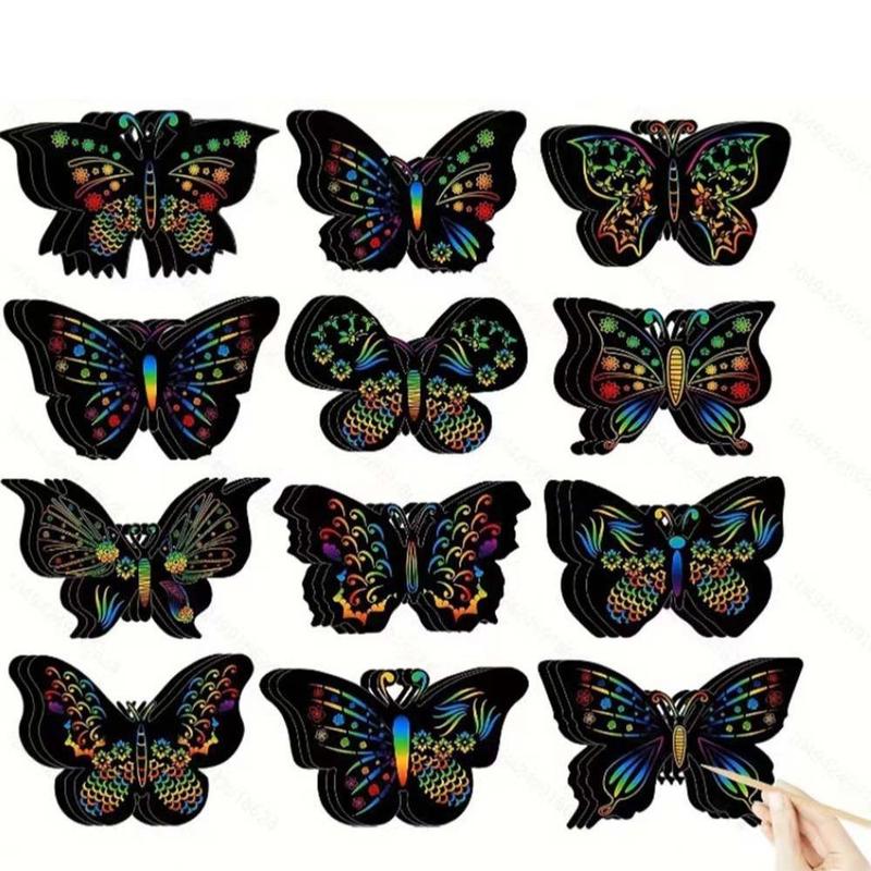 Butterfly Pattern Scratch Painting Paper, DIY Butterfly Scratch Painting Paper, Christmas Tree Decoration, DIY Bookmark Painting Paper, Party Decoration Supplies