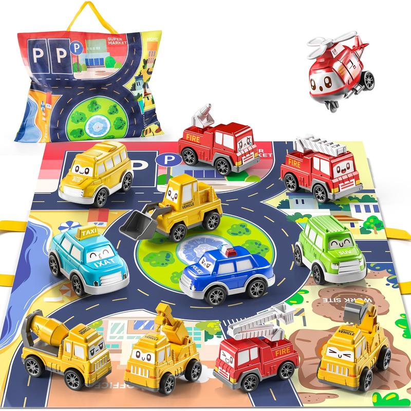 Christmas Gift Pull Back Car Toys for , Toy Cars with Play Mat Storage Bag, Birthday Gifts