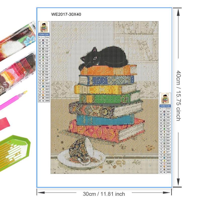 Cat & Book Pattern DIY Diamond Arts Colorful Painting Kit without Frame, DIY Decorative Art Picture for Beginner, DIY Home Decor