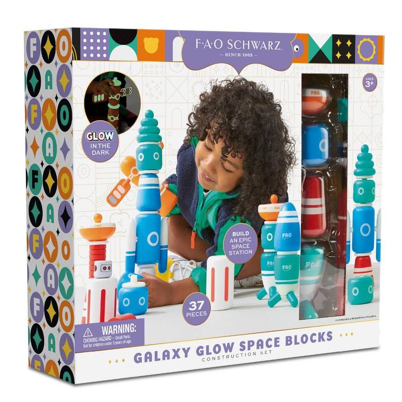 FAO Schwarz Galaxy Glow Space Blocks 37pc Glow-in-the-Dark Space-Themed Building