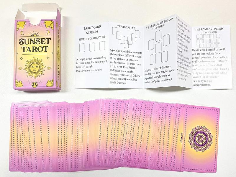 JUJU'S VIBES Learning Tarot Cards for Beginners with Meanings on Them, Cute Sunset Tarot Cards Set Unique, with Keywords, Beautiful Rider Waite Tarot Desks, Cute Beginner Tarot Cards Deck Pink