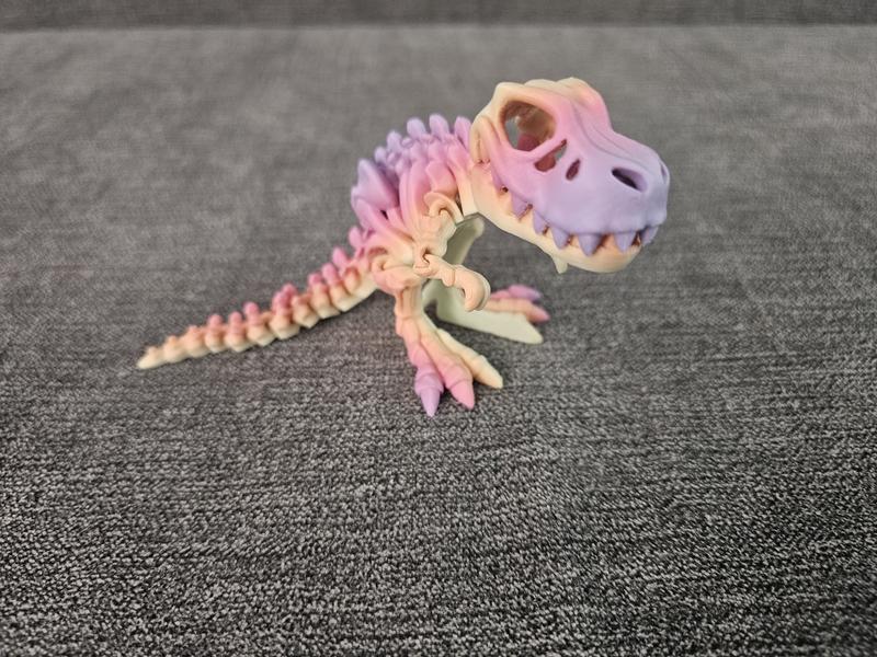 3D Printed Articulating Rainbow Flexi Skeleton T-Rex Figurine Great Gift and Desk Figure