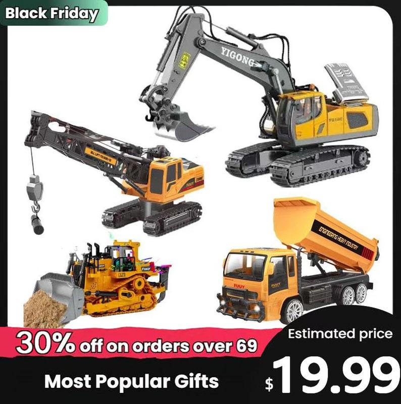 Black Friday RC Construction Truck, 2.4G High Tech 11-Channels Remote Control Excavator Dump Truck Bulldozer Alloy Plastic Engineering Vehicle Electronic Toy Set, Christmas Gift