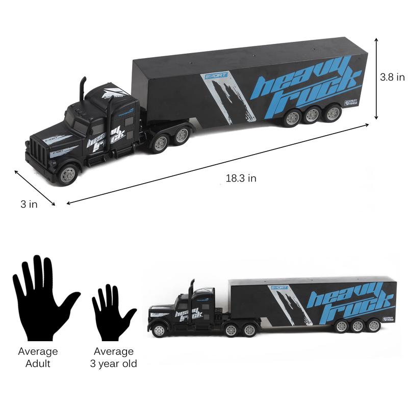 Vokodo RC Semi Truck And Trailer 18 Inch 2.4Ghz Fast Speed 1:16 Scale Rechargeable Battery Remote Control Tractor Tanker Hauler Car Big Rig 18 Wheeler Toy for 3 4 5 6 7 8 Year Old Boys Kids (Black)