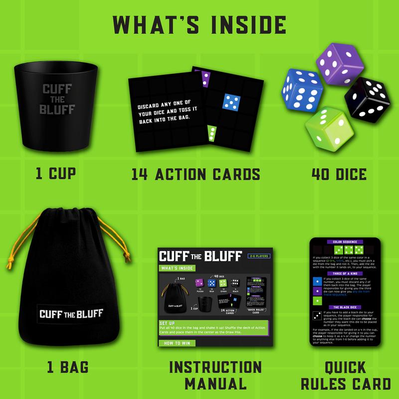 Cuff The Bluff - A Fun Bluffing Dice & Card Game, Family-Friendly Party Game for Kids, Teens & Adults, Gifts Ages 12+