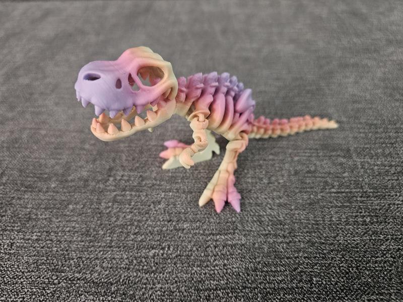 3D Printed Articulating Rainbow Flexi Skeleton T-Rex Figurine Great Gift and Desk Figure