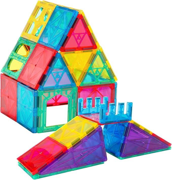 160Pcs : 80Pcs X 2 Magnetic Building Tiles - STEM Educational Toy for Creative Play, 4D Diamond Cut Design