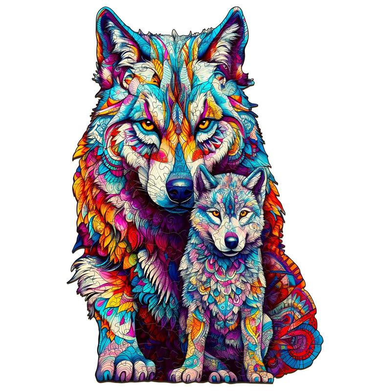 Wolf Family Wooden Jigsaw Puzzle - Educational Toy for Children and Adults