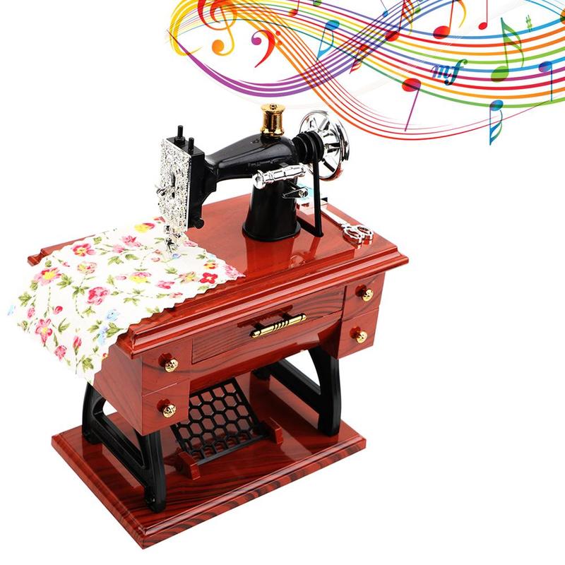 Vintage Sewing Machine Design Music Box, Creative Hand Crank Music Box, Desktop Decoration for Home Living Room Bedroom, Birthday Gift