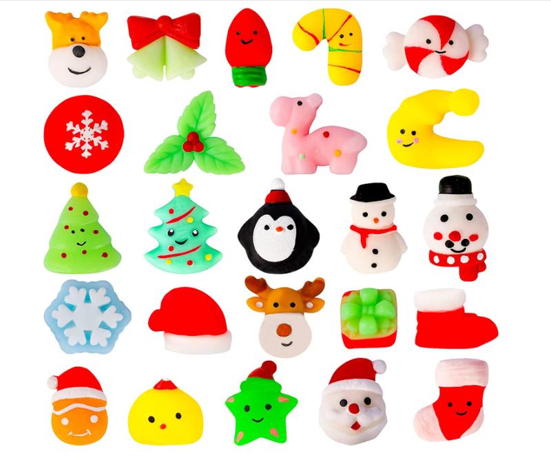 24Pcs Christmas Squishies Toys Mochi Squishies Toys Bulk Party Favor for Kids Christmas Stocking Stuffers Goodie Bag Filler Bulk