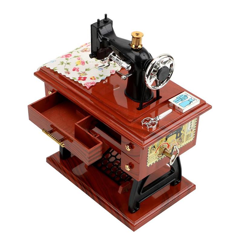 Vintage Sewing Machine Design Music Box, Creative Hand Crank Music Box, Desktop Decoration for Home Living Room Bedroom, Birthday Gift