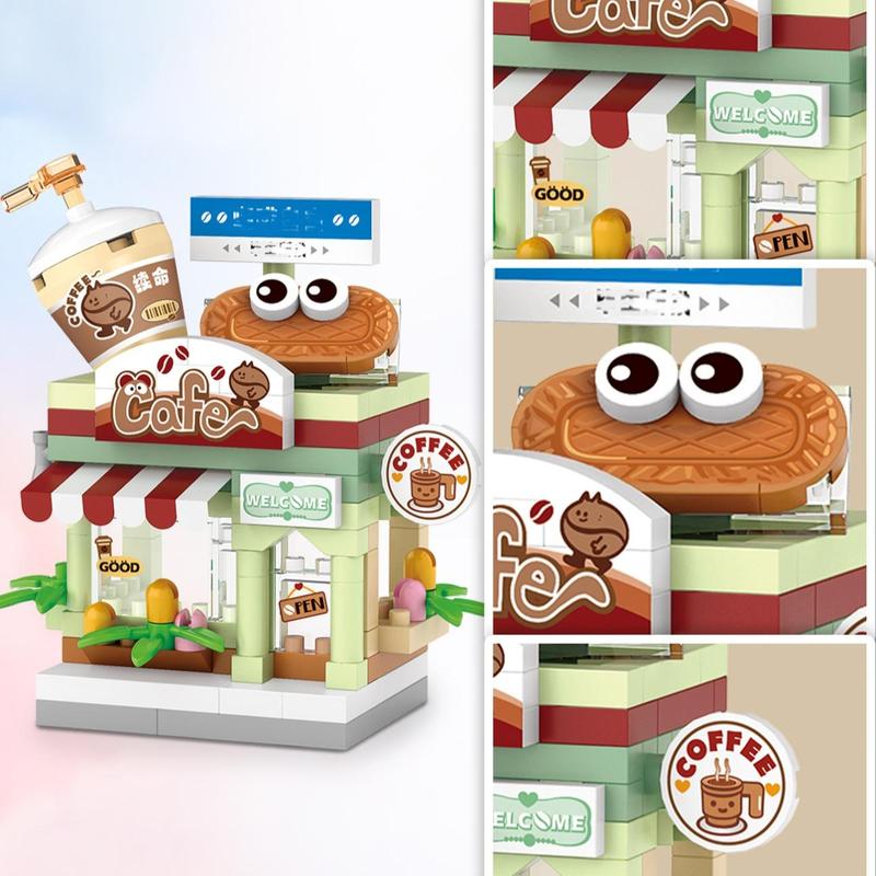 120pcs Coffee Shop Design Micro Building Block Kit, Miniature Cafe Model, Building Toy For Kids