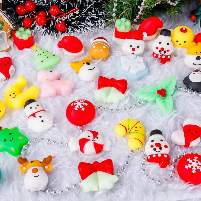 24Pcs Christmas Squishies Toys Mochi Squishies Toys Bulk Party Favor for Kids Christmas Stocking Stuffers Goodie Bag Filler Bulk