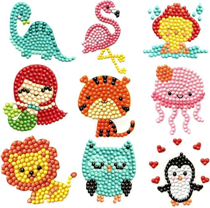 64 PCS 5D DIY Diamond Painting Stickers Kits for Kids and Adult Beginners, Stick - Shaped Paint Marked with Diamonds by Numbers, More Cute Animals, Dinosaurs, Kids Gift