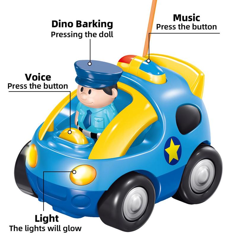 Cartoon Remote Control Police Car Toy, Electric Police Car Toy with Light & Sound Effects, Wireless Control Toy for Boys & Girls