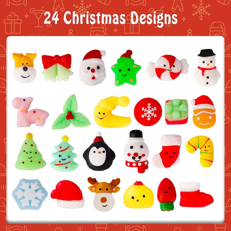 24Pcs Christmas Squishies Toys Mochi Squishies Toys Bulk Party Favor for Kids Christmas Stocking Stuffers Goodie Bag Filler Bulk