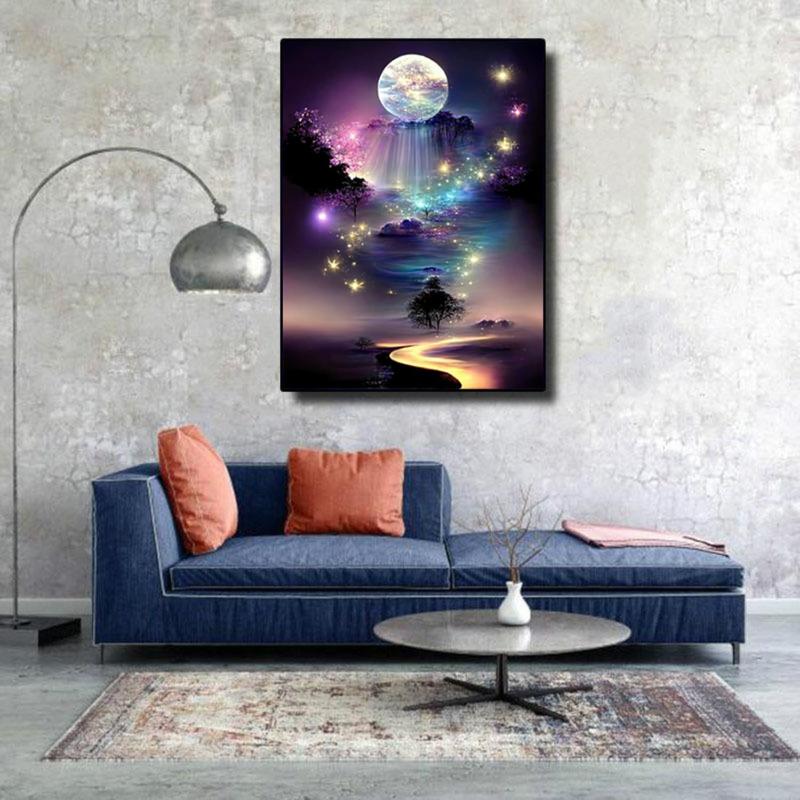 Diamond Art Kits for Adults Beginners,Moon Landscape Diamond Painting Kits,5D Full Drill Diamond Dots Gem Art Kits,DIY Round Paint with Diamonds Craft for Home Wall Decor Gifts 12x16inch