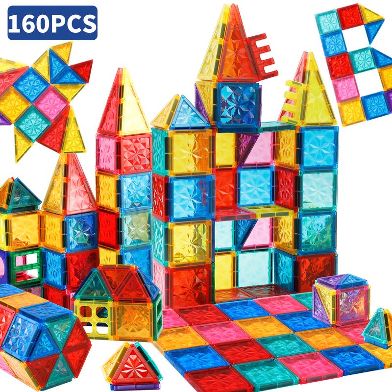 160Pcs : 80Pcs X 2 Magnetic Building Tiles - STEM Educational Toy for Creative Play, 4D Diamond Cut Design