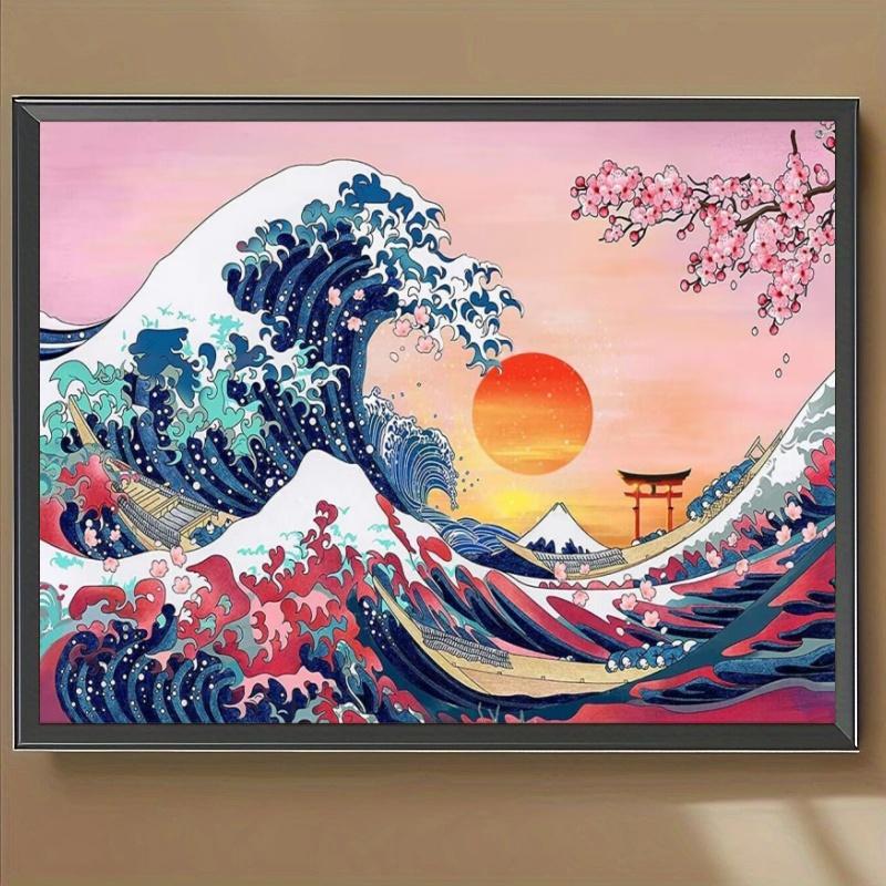 Sea Wave & Sunset Pattern DIY Diamond Diamond Arts Colorful Painting Kit without Frame, 1 Set 5D DIY Diamonds Art Decorative Painting