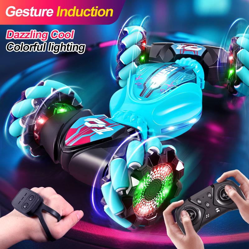 Gesture RC Cars, 2.4GHz Gesture Sensor Remote Control Cars, 4WD Double Sided Stunt RC Twist Car with Light Music rc stunt