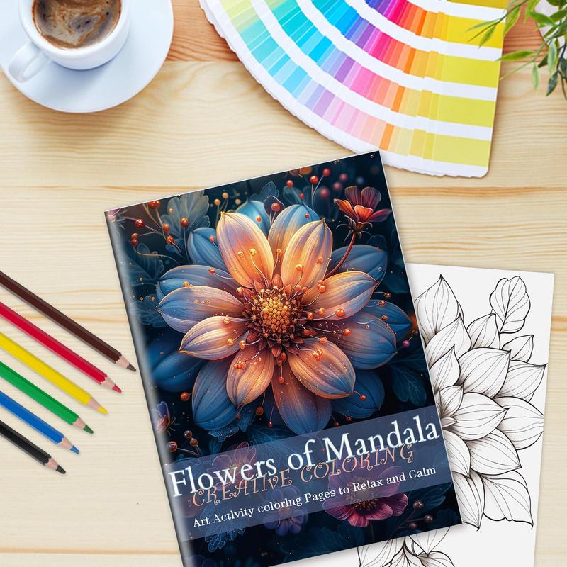 Flower Mandala Theme Adult Coloring Painting, Mandala Flower Pattern Design, Quiet and Calm, Suitable for Halloween, Christmas, Thanksgiving Great Gifts