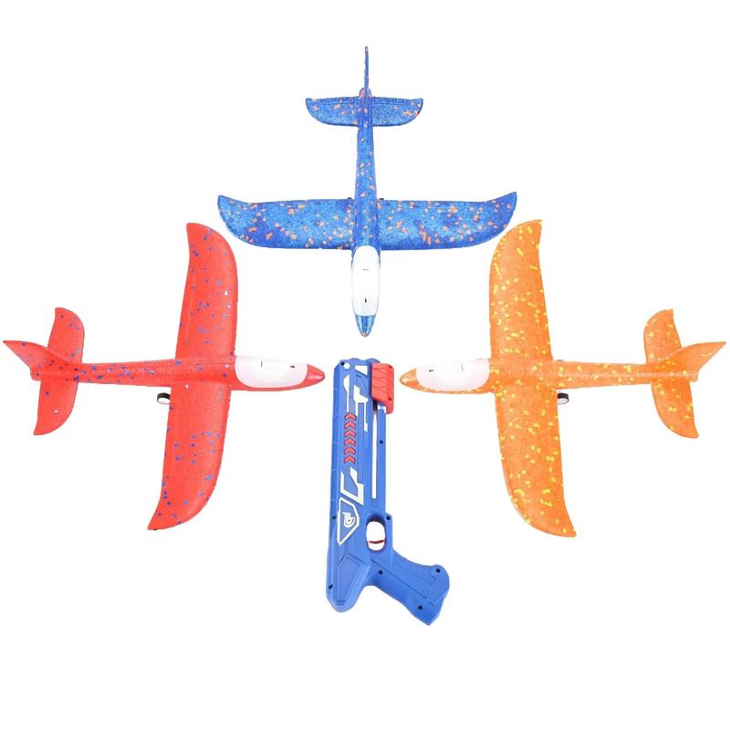 Airplane Launcher Toys,3 Pack Airplane Launcher Toys,2 Flight Modes LED Catapult Foam Glider Plane Toy,Outdoor Flying Toy for Kids Bubble Plane LED Foam