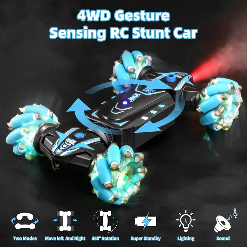 Gesture Sensing RC Stunt Car with Light & Music,Drift Hand Controlled Remote Control Twist Cars Toys for 8-12 yr Boys Girls,4WD 2.4GHz Monster Truck 360? Flips Spray,Xmas Gift for Kids.