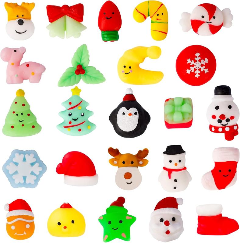 24Pcs Christmas Squishies Toys Mochi Squishies Toys Bulk Party Favor for Kids Christmas Stocking Stuffers Goodie Bag Filler Bulk