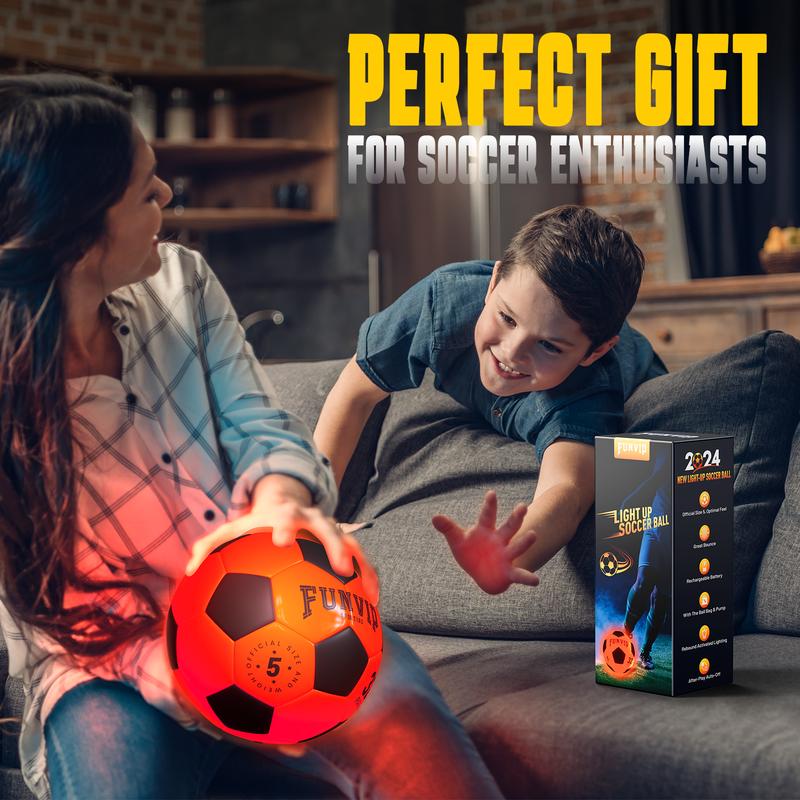 Light Up LED Soccer Ball, Rechargeable Glow in The Dark Soccer Ball with Bag, Christmas Birthday Soccer Gifts for 8-12 Years Old Boy Kids Teens, Cool Boy Toys Gifts for Ages 8 9 10 11 12+