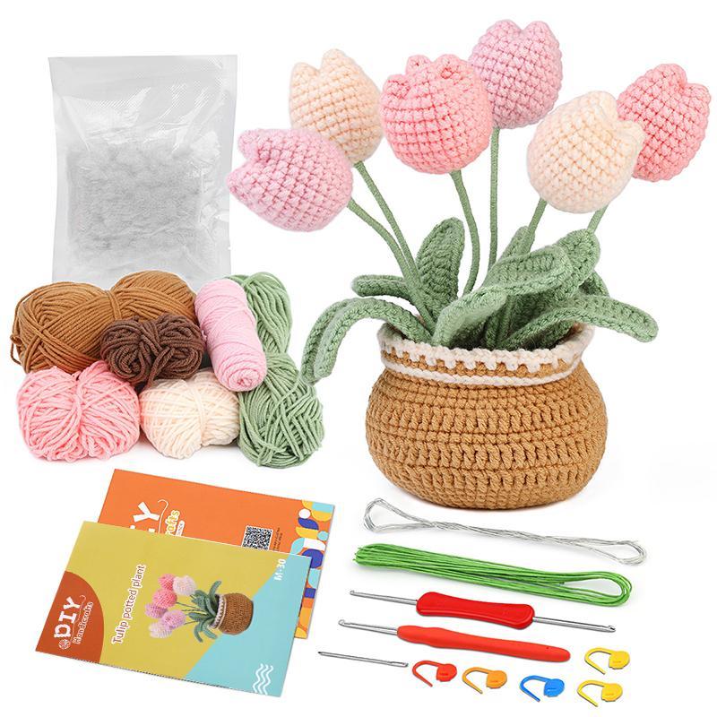 Tulip Crochet Kit, 1 Set Crochet Starter Kit, Crochet Knitting Kit with Step-by-Step Video Tutorials, DIY Handmade Crochet Supplies for Beginners, Cruel Summer, Christmas Gift