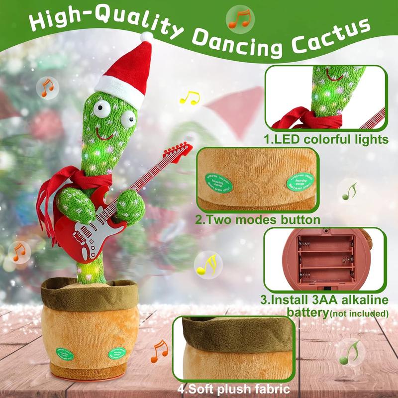 Christmas Dancing Cactus Talking Baby Toys with Lights, Dancing Cactus Mimicking Toy Repeats What You Say Cactus Toy for Children's Early EducationChristmas Guitar