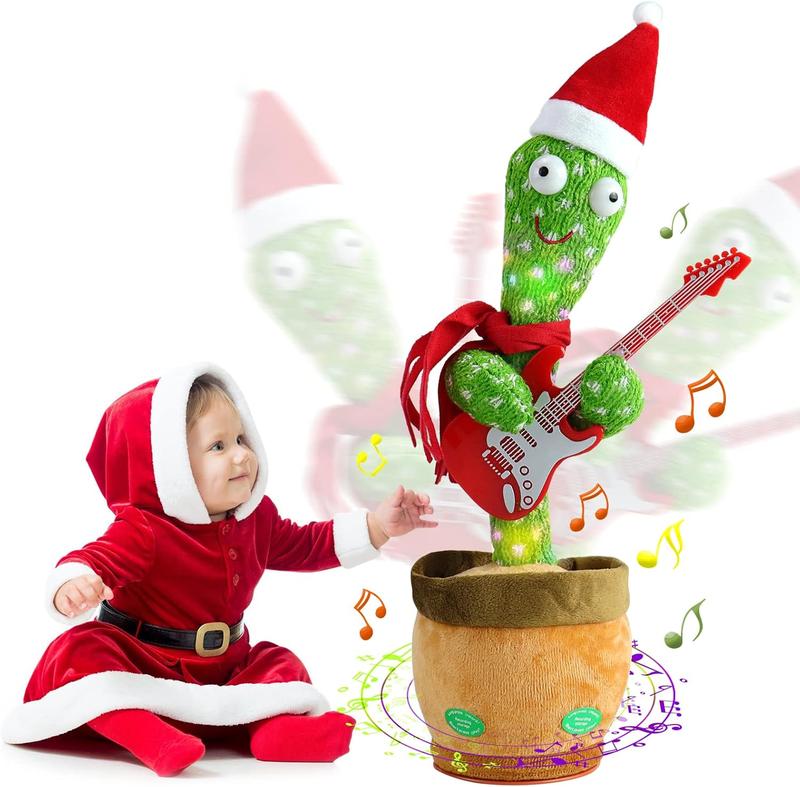 Christmas Dancing Cactus Talking Baby Toys with Lights, Dancing Cactus Mimicking Toy Repeats What You Say Cactus Toy for Children's Early EducationChristmas Guitar