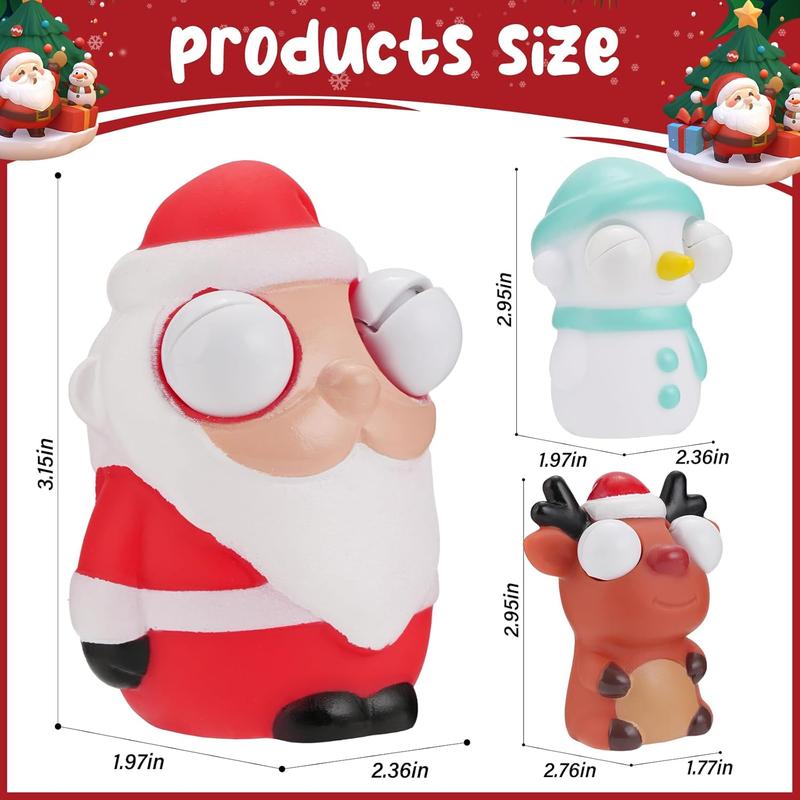 3PCS Christmas Squeeze Pop Out Eye Toys for Girls Boys, Stocking Stuffers for Kids, Kids Stress Relief Toys Adults, Cute Santa Claus, Snowman & Elk