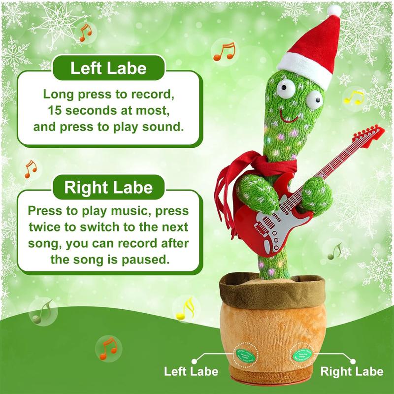 Christmas Dancing Cactus Talking Baby Toys with Lights, Dancing Cactus Mimicking Toy Repeats What You Say Cactus Toy for Children's Early EducationChristmas Guitar