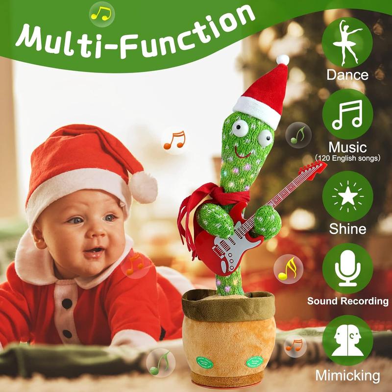 Christmas Dancing Cactus Talking Baby Toys with Lights, Dancing Cactus Mimicking Toy Repeats What You Say Cactus Toy for Children's Early EducationChristmas Guitar