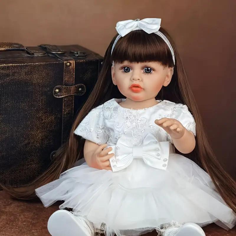 MADOLL 55cm 22inch Girl Doll Can Stand, Lifelike Reborn Baby Full Soft Silicon Body Princess Toddler Bebe Alive Toy Birthday Gift