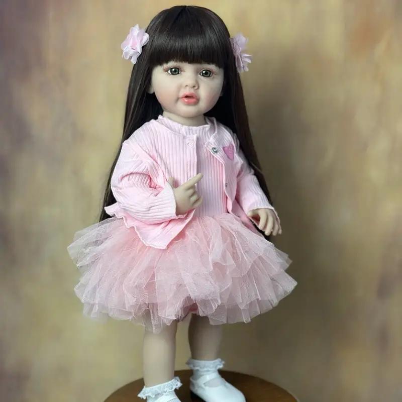 MADOLL 55cm 22inch Girl Doll Can Stand, Lifelike Reborn Baby Full Soft Silicon Body Princess Toddler Bebe Alive Toy Birthday Gift